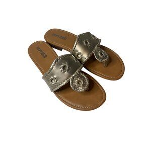 Dept 222 Metallic Toe Ring Sandals Size 10M Stylish Floral Cutout Light Gold